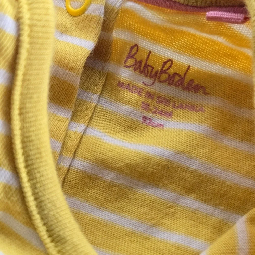 Baby‎ Boden Girls Yellow Striped Bunny Appliqué Dress - Cotton